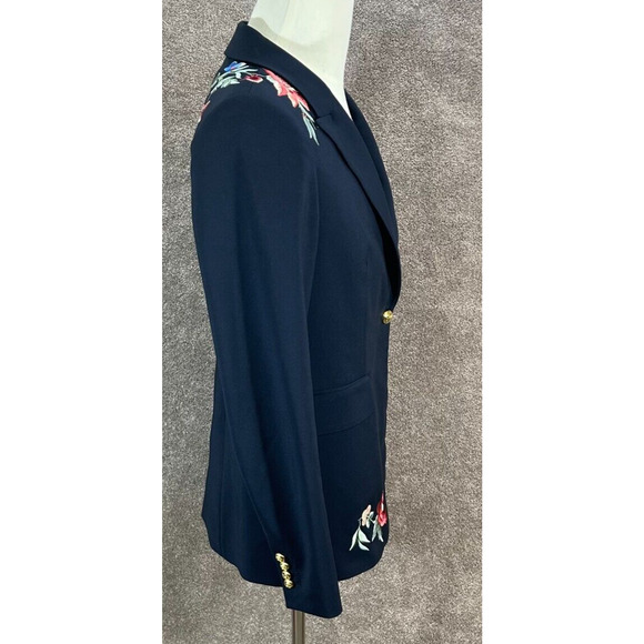 Zara Woman Blazer Womens Medium Blue Embroidered Floral Single Button Jacket - Picture 6 of 9